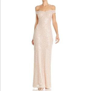 AQUA Embellished Off-the-Shoulder Gown